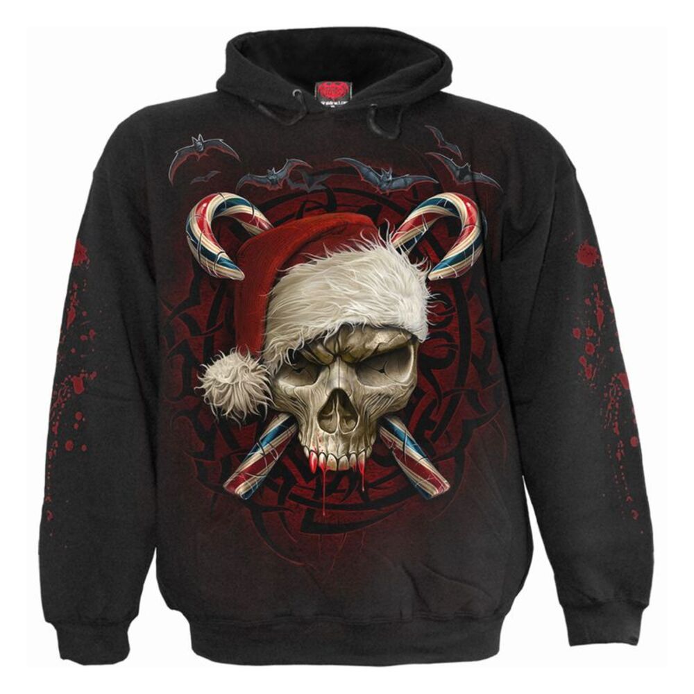 Spiral Unisex Adult Candy Cane Santa Hoodie / Black